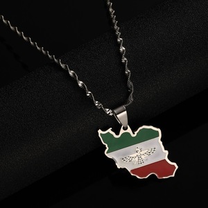 Bandiera della mappa Iran collana pendente a goccia d'olio per uomini e donne <span class=keywords><strong>di</strong></span> moda collana a maglie in acciaio inossidabile - Product Image 3
