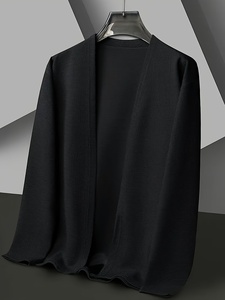 LVLAEA Cardigan en tricot uni pour <span class=keywords><strong>homme</strong></span>, style streetwear automne-hiver, ouvert, sans boutons, manches longues, tendance - Product Image 2