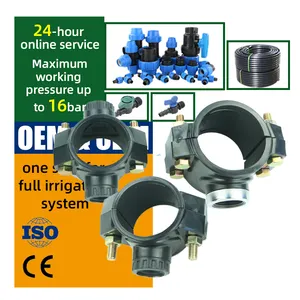 Agricultura Plástico gotejamento Irrigação Encaixe De Tubulação HDPE PVC Pipe fitting Double Outlet Saddle Clamps PP Compression Fittings