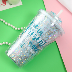 Económico <span class=keywords><strong>duro</strong></span> taza flor DIY taza de plástico foto insertar doble pared tazas con paja - Product Image 1