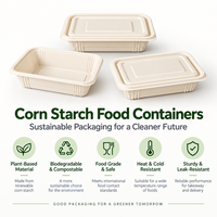 Boîte à emporter rectangulaire en amidon de maïs compostable en gros, conteneur alimentaire jetable pour restaurant et cuisine