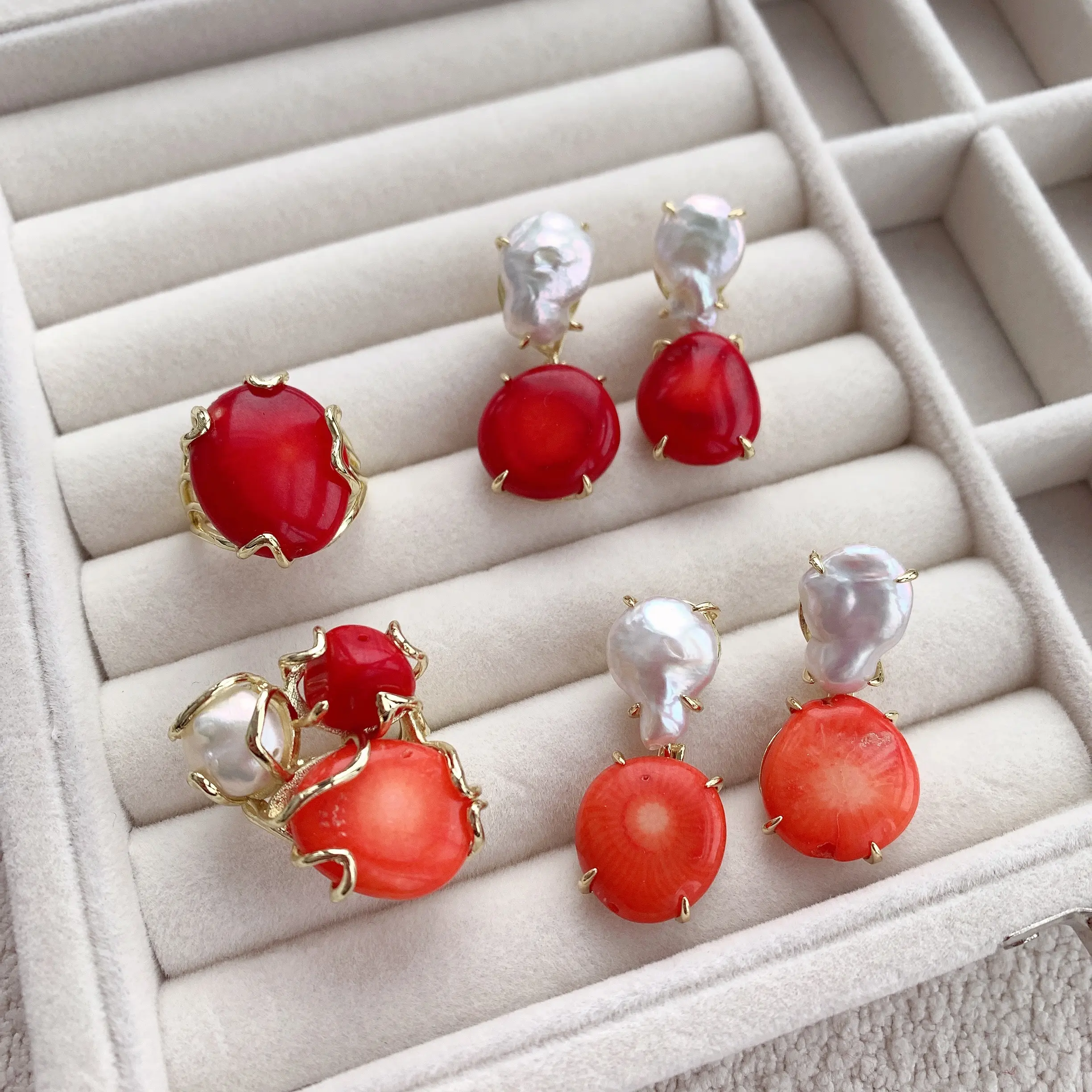 Belles boucles d'oreilles en corail naturel pour femmes, bijoux fins en perles cz, pour cadeaux, BD-L1966