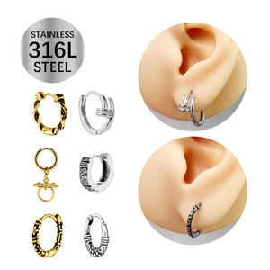 Pendientes de aro Huggie de acero inoxidable 316, pendientes Punk chapados en oro para hombres - Product Image 1