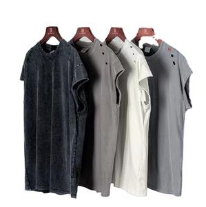 Top da <span class=keywords><strong>uomo</strong></span> in cotone 100% Vintage lavato oversize senza maniche con bordo a fila in stile stile Unisex morbido tessuto di alta qualità - Product Image 1