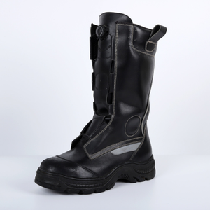 Bottes de pompier longues en cuir personnalisées avec logo DFF0115, avec bordure réfléchissante grise haute visibilité, bottes de sécurité - Product Image 3