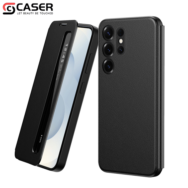 Creative Smart Side Window Flip Cover Anti-drop Leather Intelligent APP Business Style Phonecase for Samsung S22-26/Z FOLD3-7
