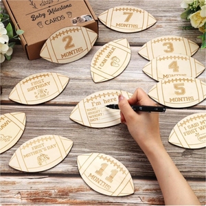 13 cartes photo mensuelles en bois sur le thème du football pour bébé, cartes de croissance mensuelle pour nouveau-né, pour le 1er anniversaire et les fêtes de naissance - Product Image 4