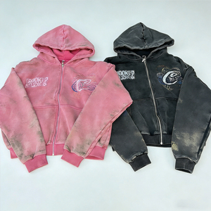 เสื้อฮู้ดดี้ยูนิเซ็กซ์ ผ้าเทอร์รี่หนานุ่ม สไตล์วินเทจ สีซีดแบบฟอกกรด ซิปคู่ รับผลิตตามสั่ง พร้อมบริการพิมพ์ลาย ปัก และติดแพทช์ - Product Image 2