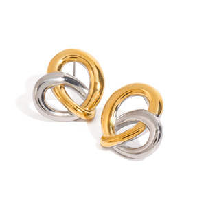 Modern Minimalist Heart Shape <b>Stud</b> <b>Earrings</b> 18k Gold Stainless Steel Polished Geometric Design Fashion Jewelry - Product Image 1