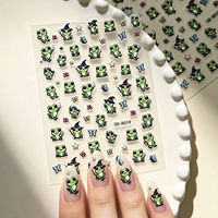 Autocollants 5D en relief stéréo pour ongles, motifs grenouille de dessin animé, grenouille sorcière, papillon et floral, adorables, auto-adhésifs, fournitures pour salon de manucure