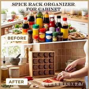 Cross-border wooden <b>storage</b> <b>rack</b>, wall-mounted <b>storage</b> for <b>kitchen</b> seasonings and spices, multi-compartment <b>storage</b> <b>rack</b>, - Product Image 3