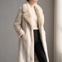 Manteau d'hiver pour femme, long et élégant, en fausse fourrure de vison, chaud, avec col en fausse fourrure de vison, en blanc