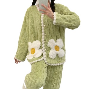 Samweststart pigiama da uomo in peluche ispessito per il tempo libero semplice alla moda caldo di mezza età giovane papà vestiti per la casa 2 pezzi - Product Image 1