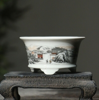 Pot à Bonsaï en Céramique Glacée Rond de 10*5 cm pour la Maison, Style Classique/Moderne