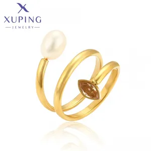 R-221 Xuping Jewelry Fashion Pop Simple Cool Neutral Woman Man Gift Winding Pearl Stone Stainless Steel 14K Gold Color Ring