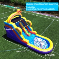 Toboggan aquatique gonflable en PVC commercial pour enfants, château gonflable pour sauter en plein air, toboggan aquatique gonflable avec piscine et souffleur