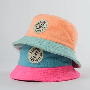 Custom Design Add Woven Patch Logo Unisex Terry Towel Material Fashion Bucket Hat
