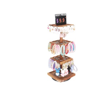 Wooden Rotating Jewelry Display Rack 3 Tier Desktop Storage For <b>Necklace</b> Earring <b>Ring</b> Watch Organizer With Chalkboard - Product Image 5