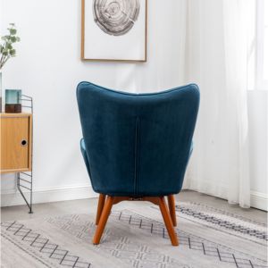 DB Leiria Contemporary <b>Blue</b> Armchair Silky Velvet Tufted <b>Accent</b> <b>Chair</b> with Genuine Leather Ottoman for Home Office - Product Image 5