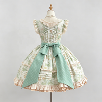 Robe Lolita pour adulte de style pastoral vert, tenue quotidienne d'été avec manches volantées et joli nœud