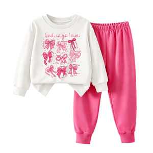 Grazioso Completo per Bambine: <span class=keywords><strong>Felpa</strong></span> <span class=keywords><strong>Bianca</strong></span> e Pantaloni Rosa con Elastico in Vita, Set di Abbigliamento Casual alla Moda per Bambini - Product Image 4