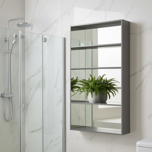 Silver Wall-Mounted 3-Tier Medicine Cabinet With <b>Mirrored</b> Shelves For Bathroom Storage - Product Image 2