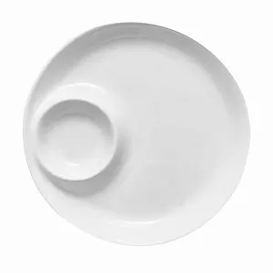 Round dish partition plate two in one restaurant plates small 2 compartment containers ceramic chip and dip serving platter