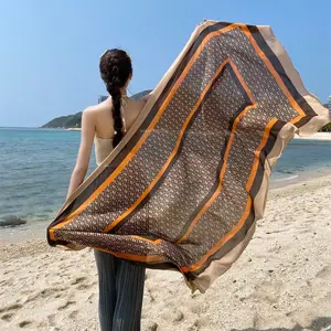 Bufandas de seda estampadas para mujer, chales largos, estolas de playa, a la moda, nueva marca de diseñador, venta al por mayor
