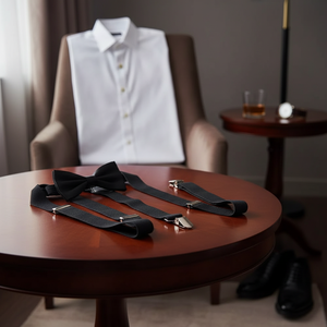 Set di Bretelle e Papillon Dove per Uomo, Regolabile in Poliestere, Elegante Papillon Nero Pre-Annodato con Clip - Product Image 3