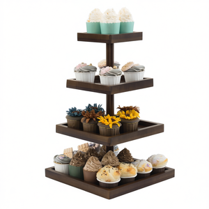 Exhibidor de Cupcakes de Bambú Plegable de 4 Niveles, Modelo Vino Vino20220901, Color Marrón Oscuro, Soporte Cuadrado para Cupcakes de 4 Lados, Origen GUA - Product Image 1