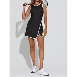 Robe de tennis sans manches pour femme, color-block, sportive, en tricot de spandex et nylon, avec soutien-gorge intégré et poches pour shorts - Product Image 5