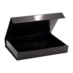 Emballage pliable noir brillant pour chemises, produits de vêtements, brillant, avec logo doré personnalisé, boîte à rabat à fermeture magnétique, de luxe, 50 pièces - Product Image 1
