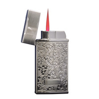 Briquet à gaz en métal classique Flamme rouge Coupe-vent Ultra-fin Électroplaqué Tang Grass Briquet à cigarettes