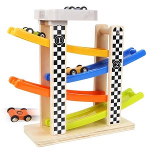 Toddler Toys for 1 2 Year Old Boy and Girl Gifts Wooden Race Track Car Ramp Racer with 4 Mini Car