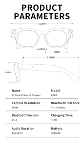 Nouvelles Lunettes Caméra Intelligentes IA CY03 2026 – 8 Mégapixels, Résolution 1080P, Double Haut-Parleur, Appels Clairs, Batterie Longue Durée 290 mAh, IPX-4 - Product Image 3