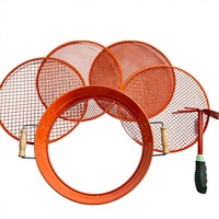 Tamis à terre en fer galvanisé à mailles fines et serrées, revêtement anti-rouille orange, poignées en bois de 14,5 pouces, mailles uniformes de 3 mm à 12 mm