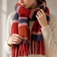 Nouveau style – Châle long en cachemire color block avec pompons, pour homme et femme, accessoires de mode hivernale pour couples