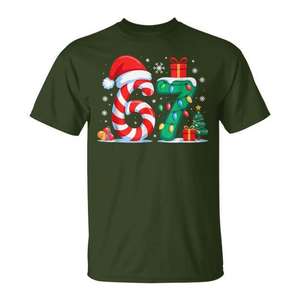 Camiseta Navideña con Diseño de Bastón de Caramelo Verde, Talla M, para Parejas, Regalo Navideño - Product Image 1