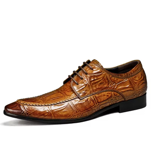 Chaussures en cuir véritable pour hommes, style britannique, tendance, formelles, à lacets, bout pointu, Derby, pour mariage, automne, motif uni - Product Image 1