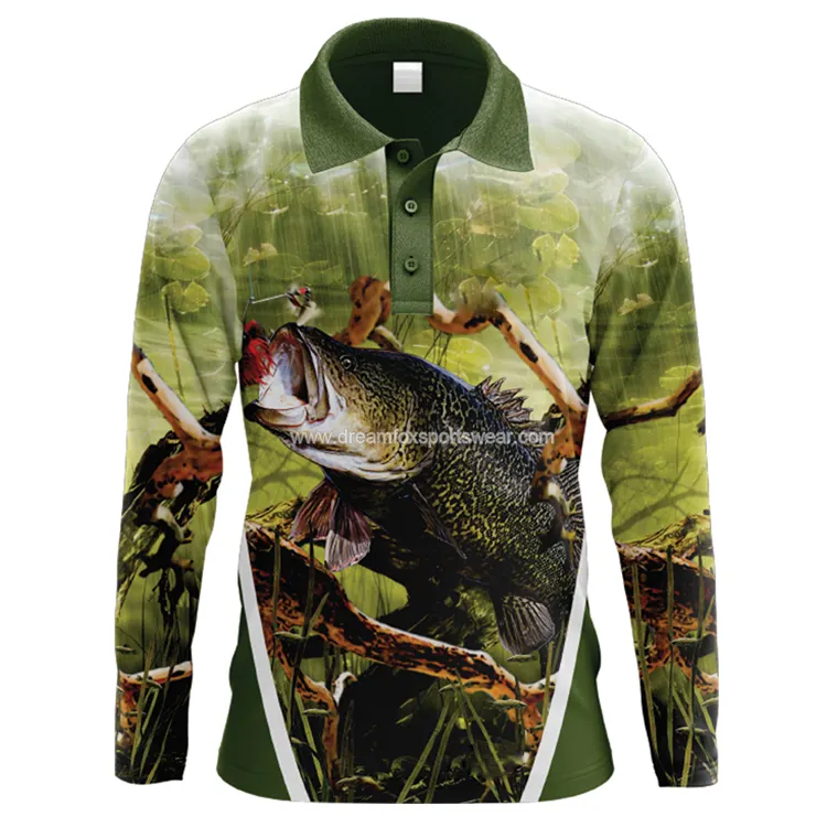 Camiseta de manga larga de pesca hecha a medida, protección solar, diseño de camisa de impresión, ropa de pesca de secado rápido