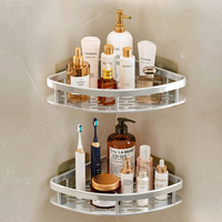Étagère d'angle murale triangulaire moderne pour salle de bain, sans perçage, en aluminium spatial, étanche, pour hôtels