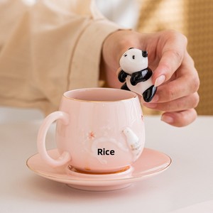 Grazioso Set Tazza e Piattino in Ceramica, Tazza per Colazione di Piccole Dimensioni, Design Estetico, Tazza <span class=keywords><strong>da</strong></span> Tè <span class=keywords><strong>Rosa</strong></span> - Product Image 3