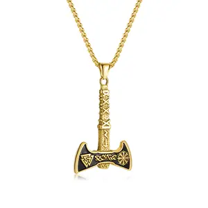 Conception nordique populaire amulette hache pendentif collier 18K plaqué or en acier inoxydable hommes collier collier avec pendentif hachette