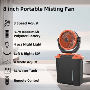 <span class=keywords><strong>Ventilateur</strong></span> portable à brumisation d'eau rechargeable AC/DC de 8 pouces en plastique avec télécommande, lumière et oscillation pour usage domestique et extérieur - Product Image 2