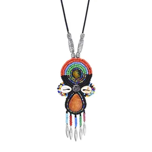 Retro Bohemian Ethnic Style Rice Beads Shell Colorful Small Beads Tassel Necklace for Women
