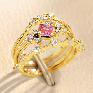 Anello in Stile Principessa con Cristallo Rosa per Donne, Accessorio Dolce per Uso Quotidiano e Feste - Product Image 2