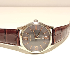 Montre pour <span class=keywords><strong>homme</strong></span> en cuir <span class=keywords><strong>marron</strong></span> avec boîtier en acier inoxydable, cadran texturé avec affichage simple à trois aiguilles, cadran analogique - Product Image 5