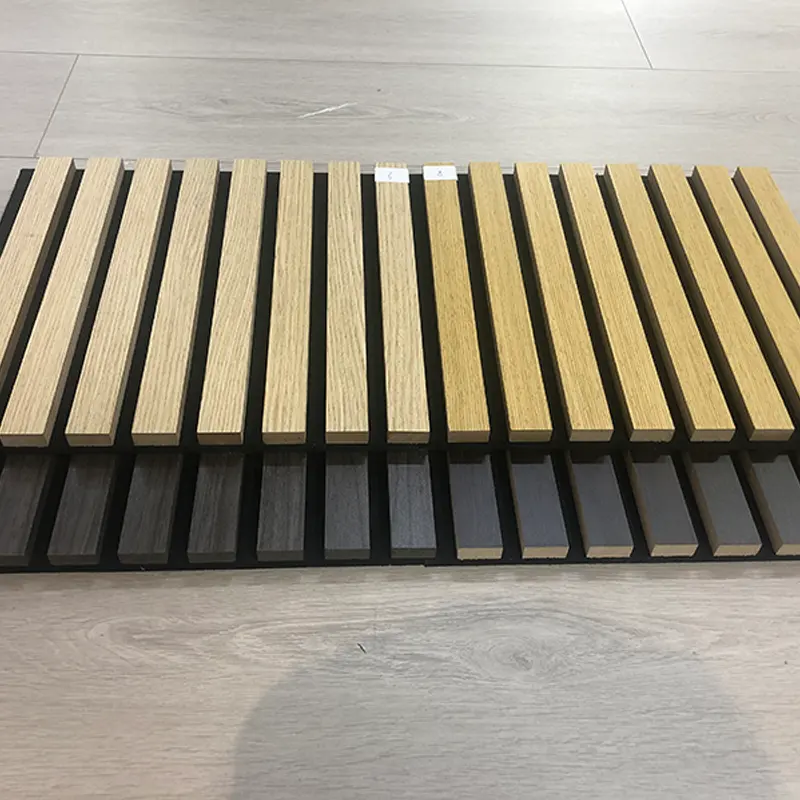 Wooden Veneer 3d Pet Mdf Composite Akupanel Wall slatted soundproof Board Wooden Acoustic Slat Panel