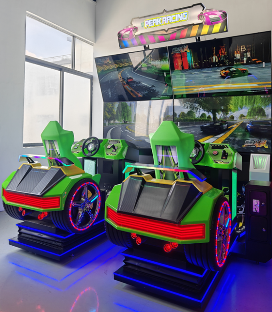 Dual-Screen 55 Inch Video Racing Simulator Machine 2-Player Coin Operated Driving Game 1 Year Warranty Metal Material