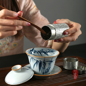 Handmade <b>Double</b> Lid Hammered Pure Tin Tea Caddy Cylinder Airtight Portable Tea Storage Jar Traditional Chinese Design - Product Image 2